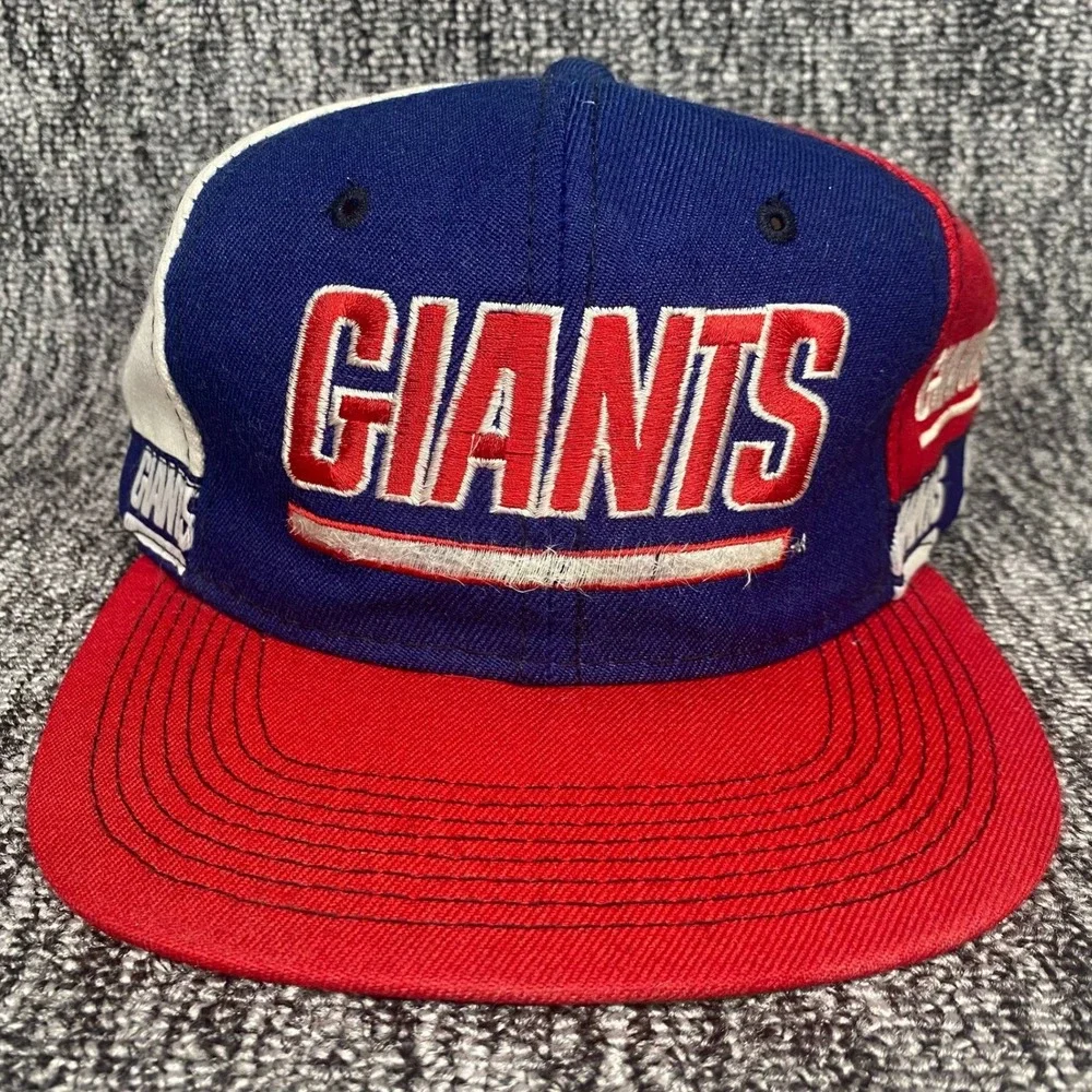 Vintage 90s New York Giants Pro Player Tape Logo Snapback Hat Cap Colorblock NFL